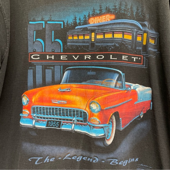 1955 Chevrolet Vintage T Shirt XL Chevy Diner Legend Flint Andy's T Shirts - Picture 2 of 15